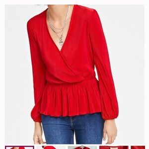 Red Wrap Blouse Top